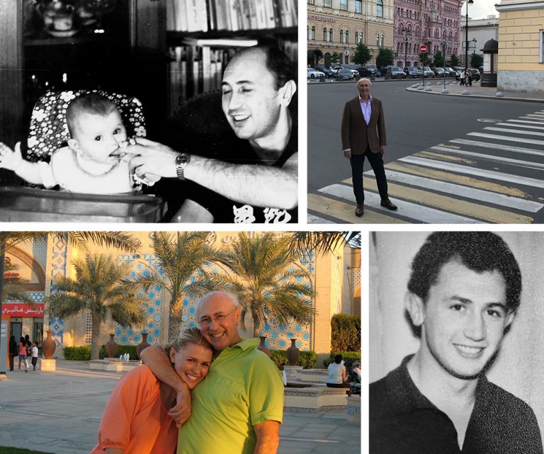 Collage of recent and old pictures of Dr. Alterman and her father.
